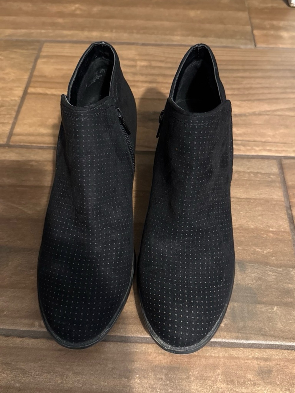 Life Stride Black Perforated Suede Ankle Booties
